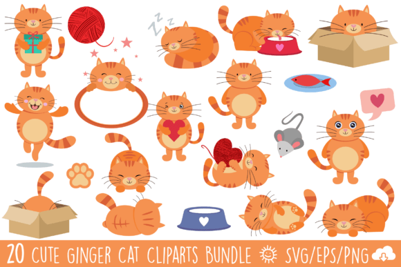 Download Cute Ginger Cat Vector Clipart Bundle - Cute Collection