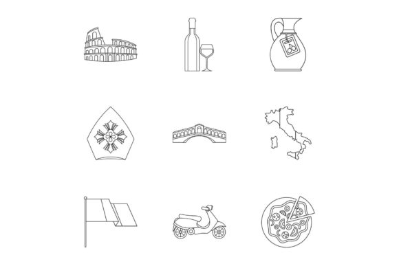 Download Country Italy Icons Set, Outline Style - Style Collection