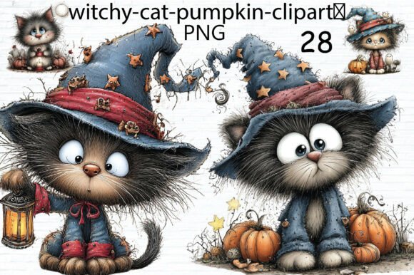 Download Cute Witchy Cat Pumpkin Clipart PNG - Cute Collection