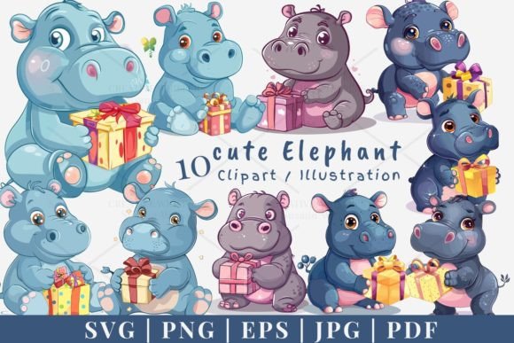 Download Cute Hippo Vector, SVG 1S-80 - Cute Collection
