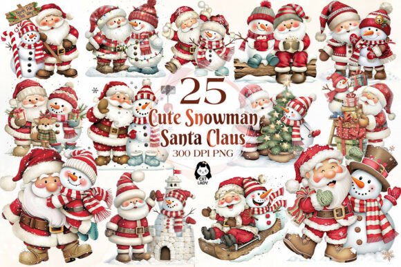 Download Cute Santa &amp; Snowman Christmas Clipart - Cute Collection