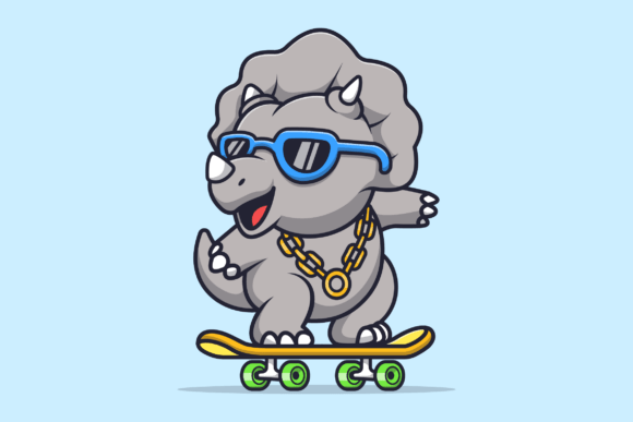 Download Cute Triceratops Dinosaur Play Skate - Cute Collection