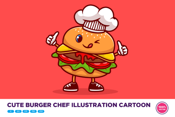 Download Cute Burger Chef Illustration Cartoon - Cute Collection