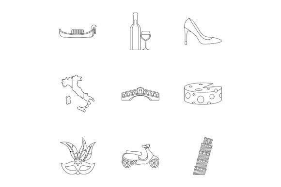 Download Italy Icons Set, Outline Style - Style Collection