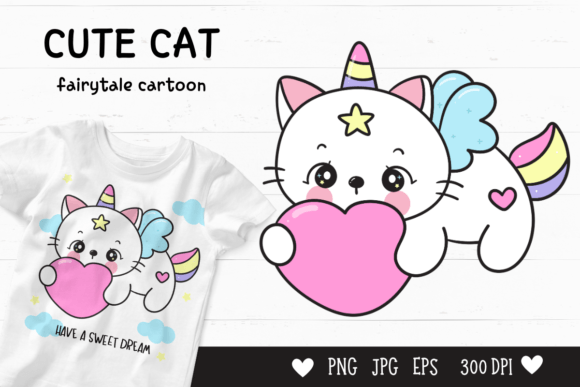 Download Cute Cat Cartoon Kawaii Clipart Fairy - Cute Collection