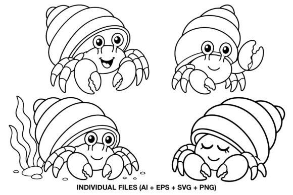Download Cute Hermit Crab Digital Stamp Set - Cute Collection