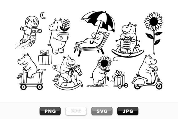 Download Cute Hippo Vector Clipart Set - Cute Collection
