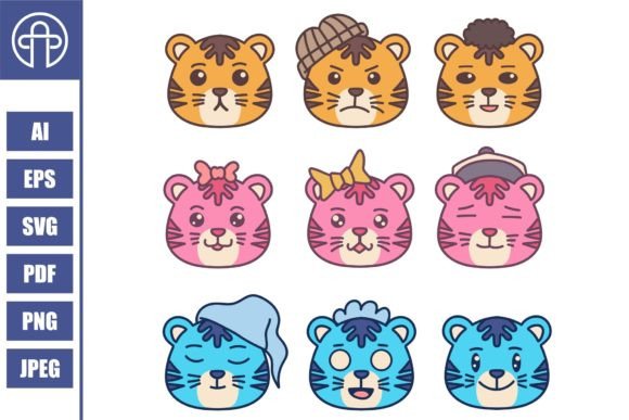 Download Set Cute Tiger Vector Illustration - Cute Collection