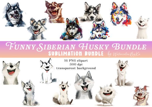 Download Funny Siberian Husky Dog Bundle Clipart - Siberian husky dog Collection