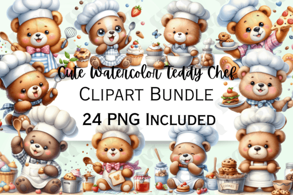 Download Cute Watercolor Teddy Chef Clipart - Chef clipart Collection