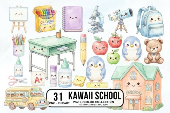Download Back to School Cute Kawaii Clipart PNG - Cute Collection