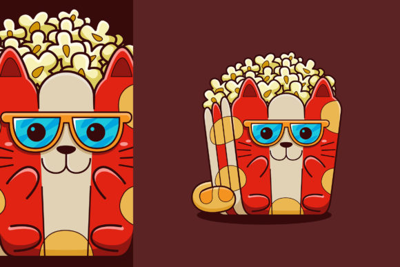 Download Cute Popcorn Cat Vector Cartoon Style - Cute Collection