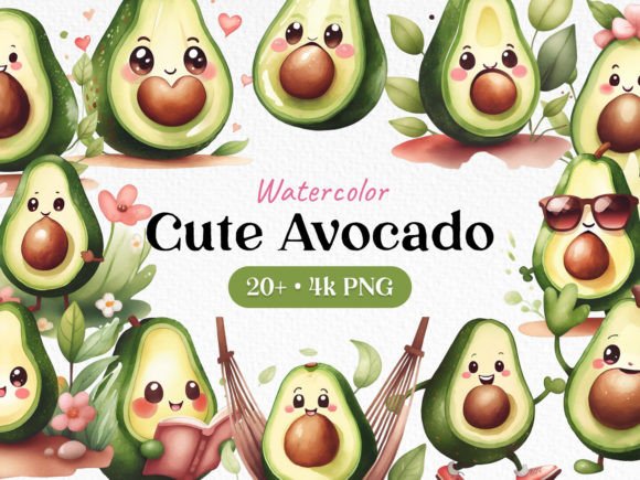 Download Bundle Watercolor Cute Avocado Clipart - Cute Collection
