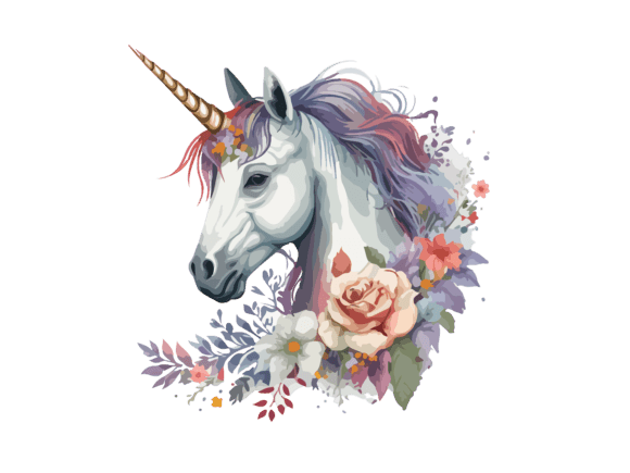 Download Watercolor Floral Unicorn Vector Clipart - Unicorn Collection