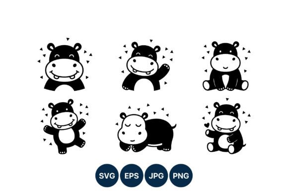 Download Cute Black White Hippo Vector - Cute Collection